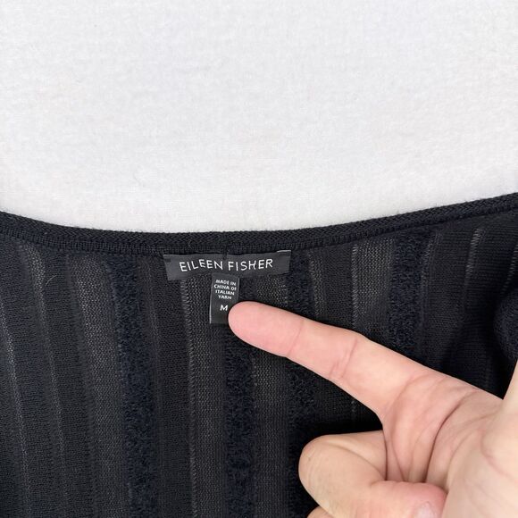 Eileen Fisher Cardigan Sweater Size Medium Black Wool Mohair Mature Open Front - Picture 5 of 8